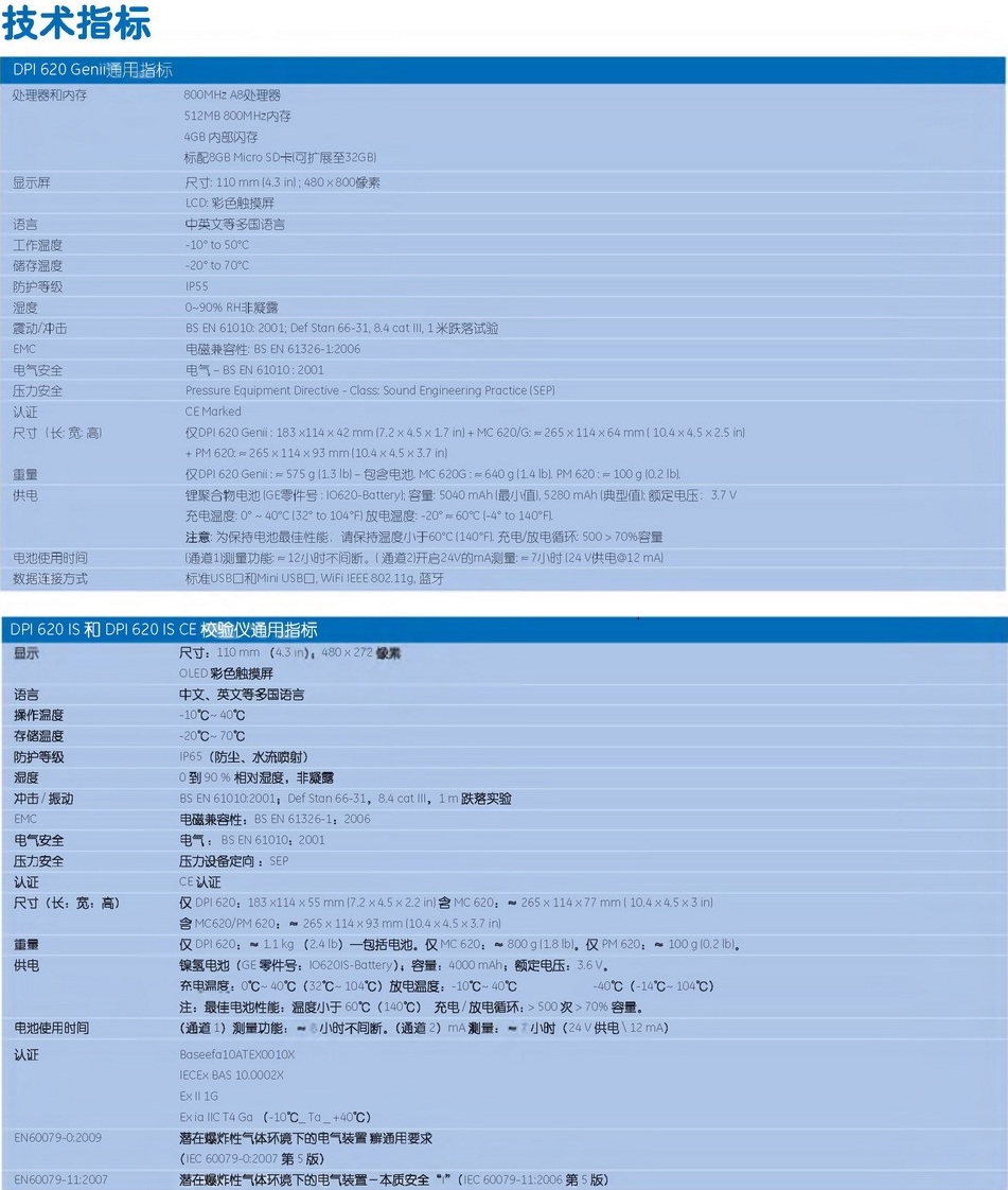Druck DPI 620 Genii 多功能校验仪技术指标