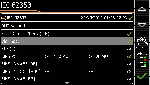 符合IEC 62353标准的测试序列结果